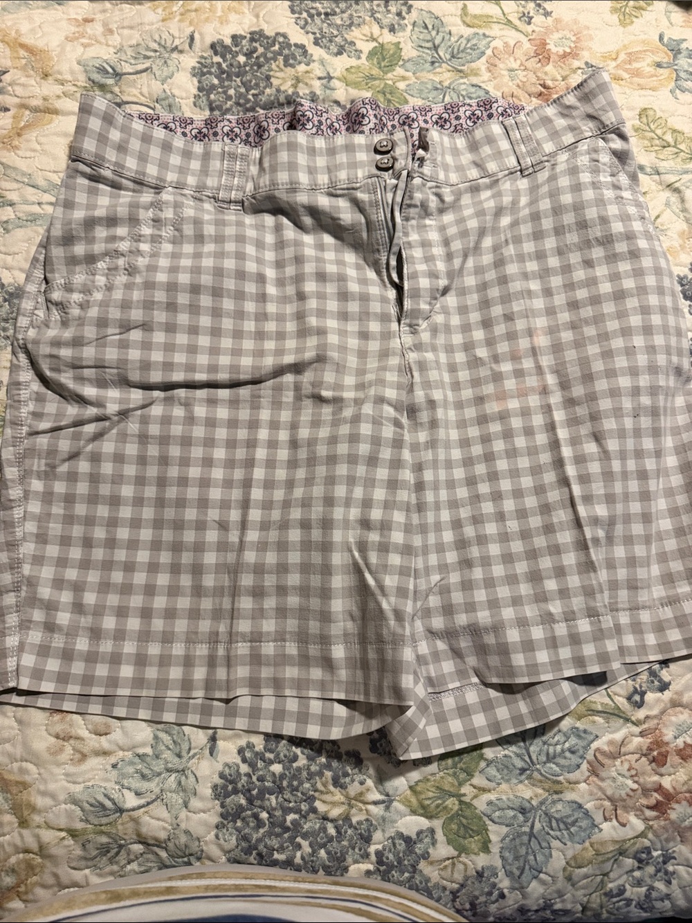 Riders by Lee Light Gray Gingham High-Waist Shorts